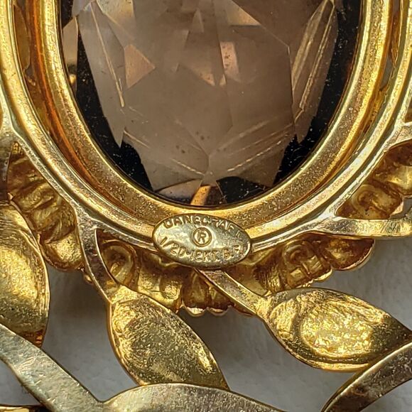 Danecraft 1960's Signed 1/20  12 K G.F. Mid Century Oval Smokey Topaz Brooch - Picture 14 of 16